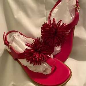 Michael Kors Leather Lolita Pom-Pom Flat Sandals